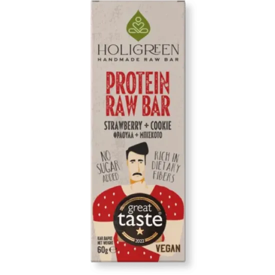 Ακατέργαστη πρωτεϊνούχα μπάρα με φράουλα και μπισκότο