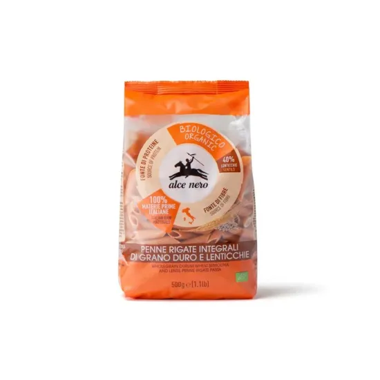 Πέννες σκληρού σίτου ολικής με κόκκινες φακές